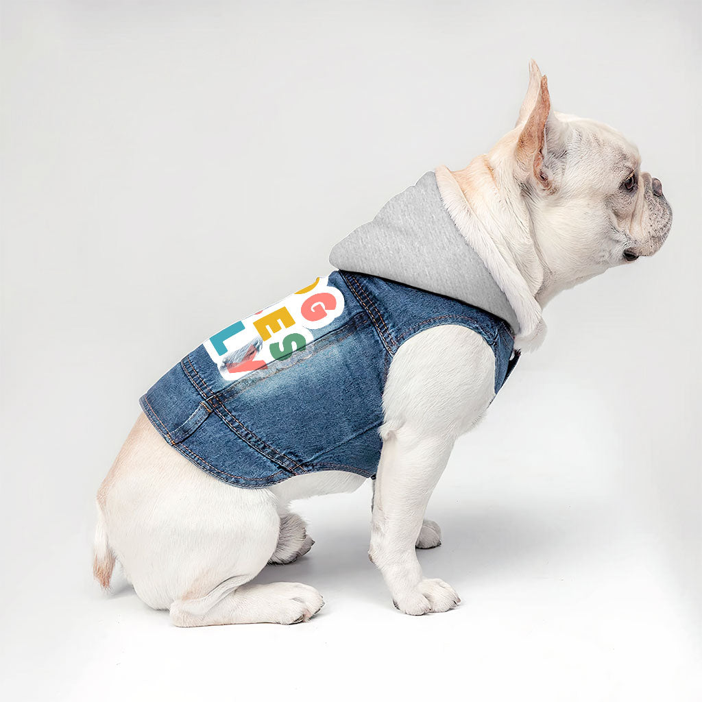 Dog Vibes Only Dog Denim Jacket - Word Art Dog Denim Coat - Cute Dog Clothing