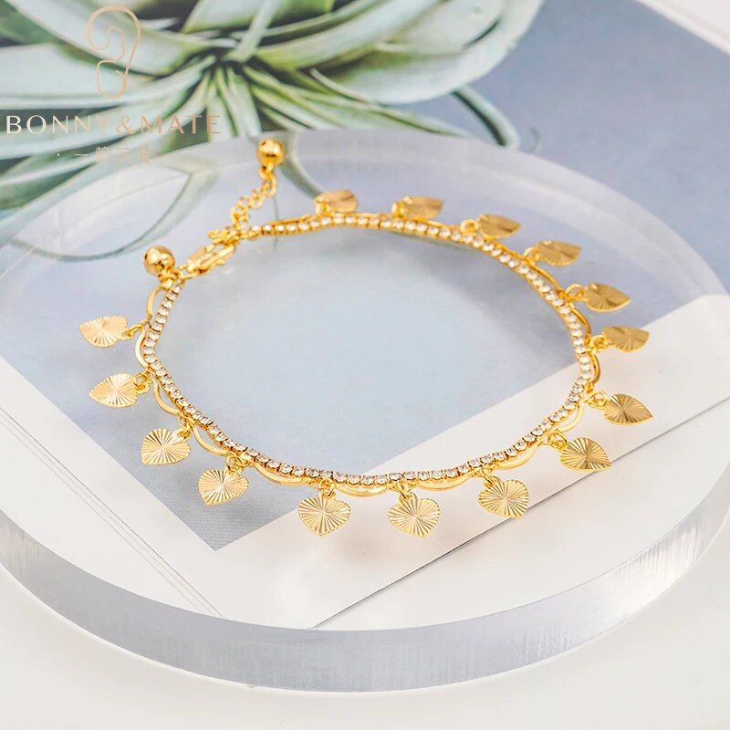 24K Gold-Plated Heart Anklet with Zircon