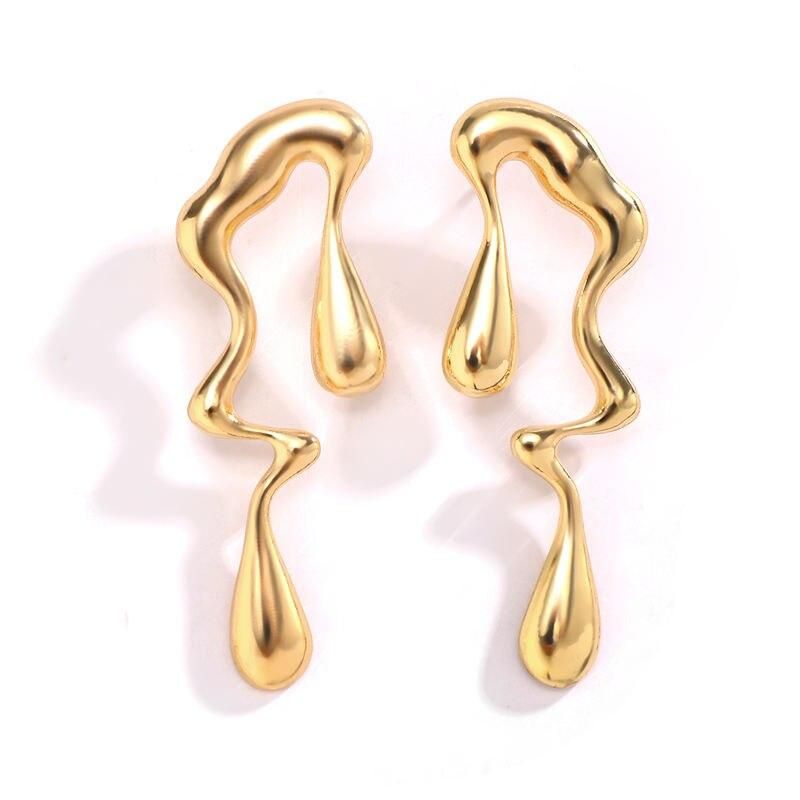 Vintage Gold Geometric Water Drop Stud Earrings