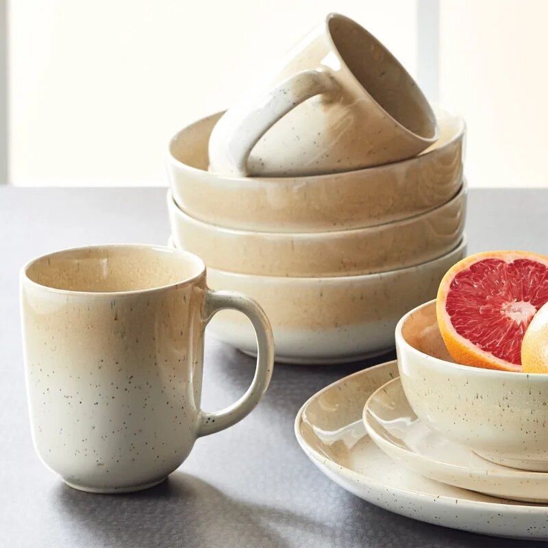 Elegant Beige Stoneware 16-Piece Dinner Set