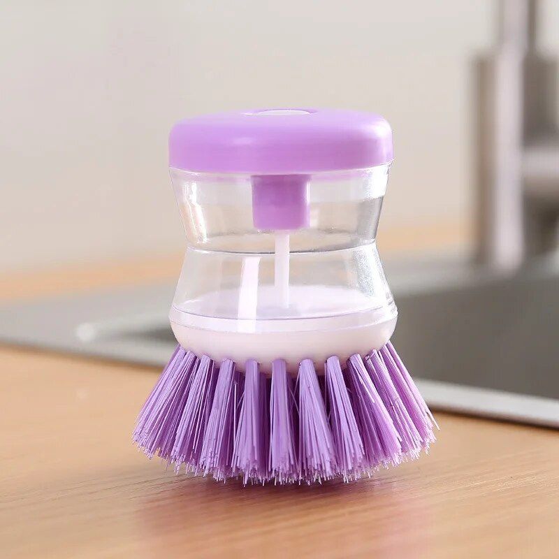 Efficient Eco-Friendly Kitchen Dish Brush with Built-In Soap Dispenser