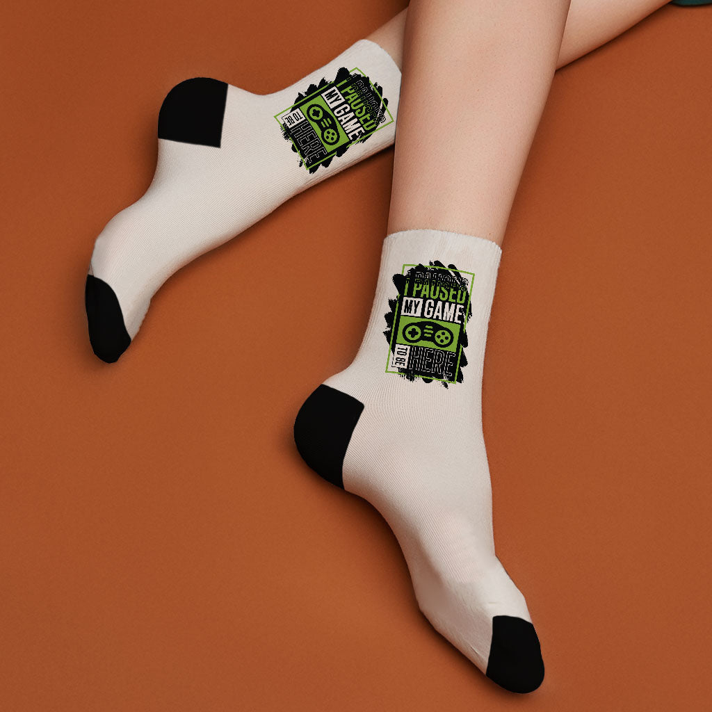 I Paused My Game to Be Here Socks - Themed Novelty Socks - Cool Design Crew Socks