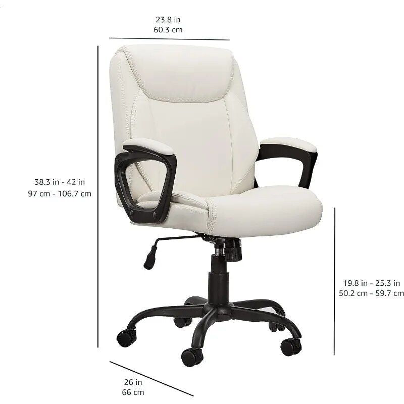 Elegant Cream Mid-Back Office Chair - Padded & Comfortable, 26"D x 23.75"W x 42"H