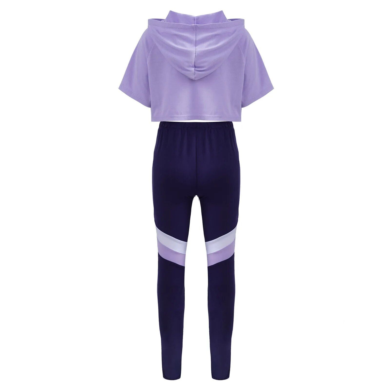 Girls' Sporty Hooded Crop Top and Pants Set - Casual, Dance & Sportswear