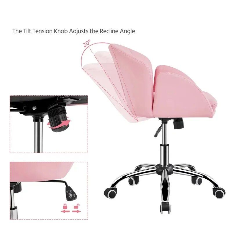 Chic Pink Home Office Rolling Desk Chair with Armrests - Adjustable & Comfortable