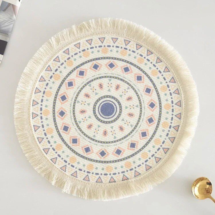 Eco-Friendly Boho Linen Round Placemats for Dining Table Decor