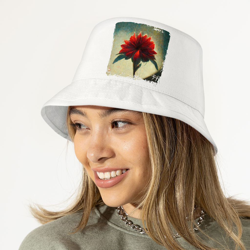 Red Dahlia Flower Bucket Hat - Art Hat - Graphic Bucket Hat