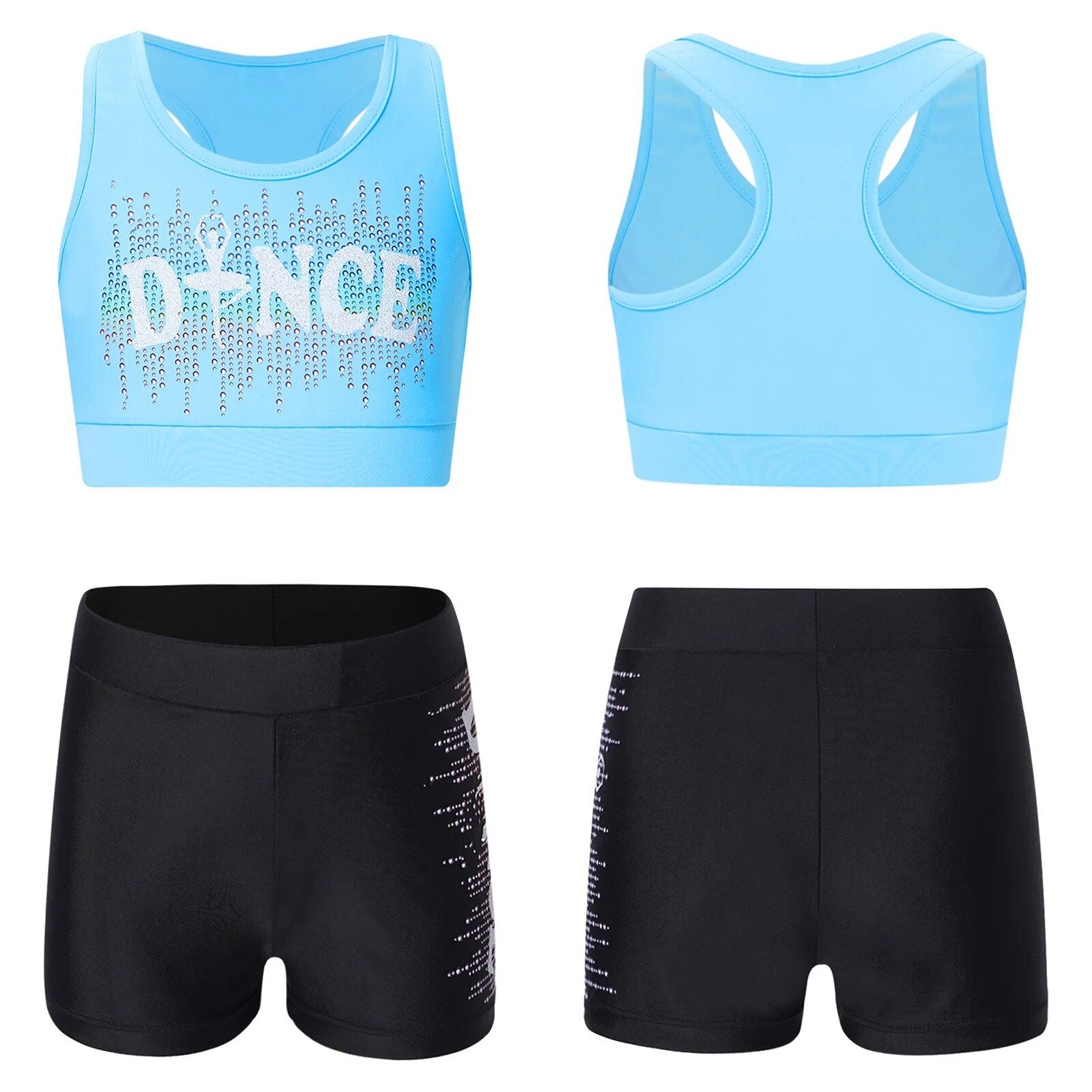 Girls' Sporty Dance & Gymnastics Outfit - Sleeveless Crop Top & Athletic Shorts Set