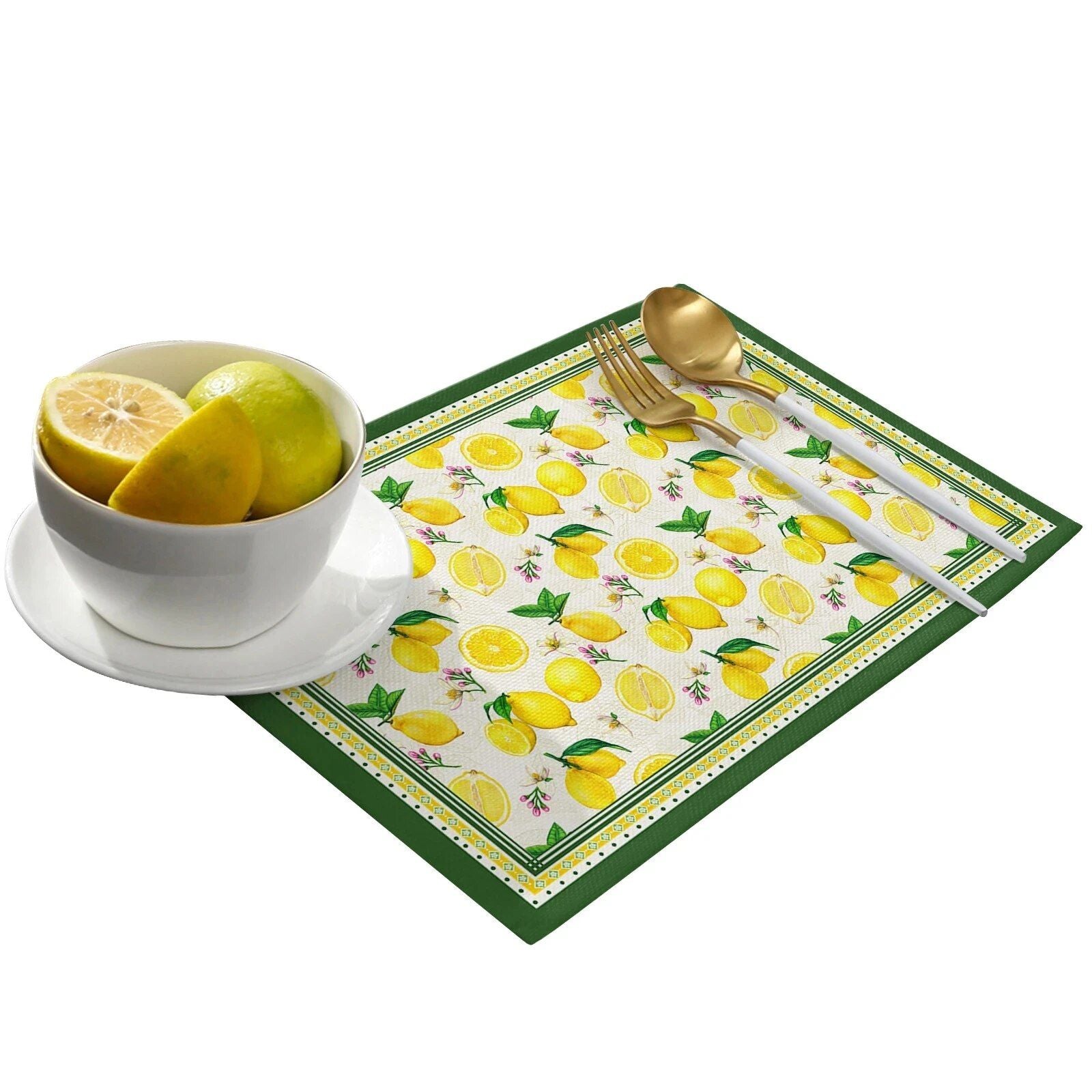 Charming Lemon Plaid Linen Placemat - Heat Resistant, Eco-Friendly Table Decor