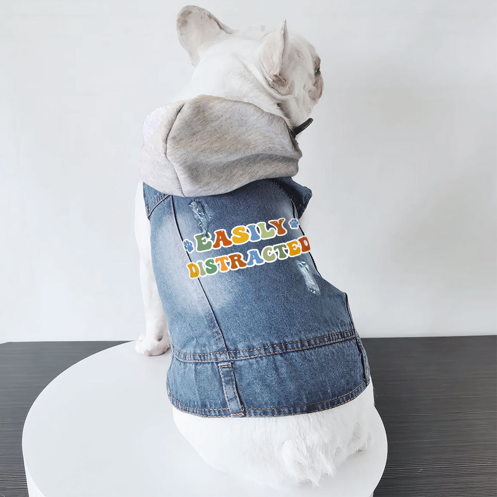 Easily Distracted Dog Denim Jacket - Themed Dog Denim Coat - Colorful Dog Clothing