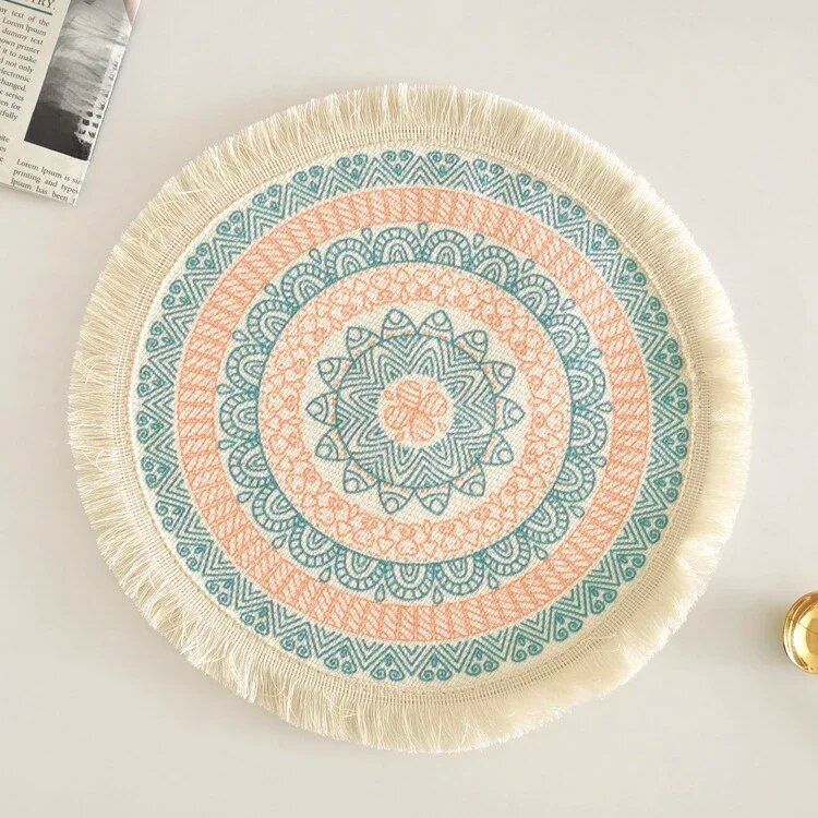 Eco-Friendly Boho Linen Round Placemats for Dining Table Decor