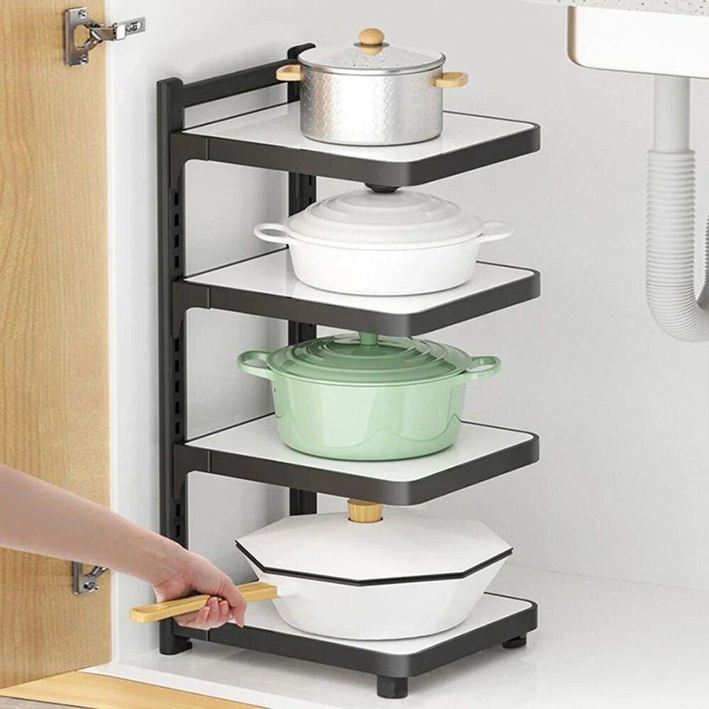 Adjustable Multi-Layer Kitchen Storage Rack - Space-Saving Under Sink Organizer