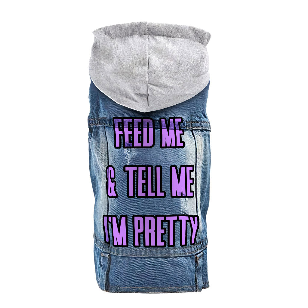 Feed Me Dog Denim Jacket - Word Design Dog Denim Coat - Dog Theme Dog Clothing