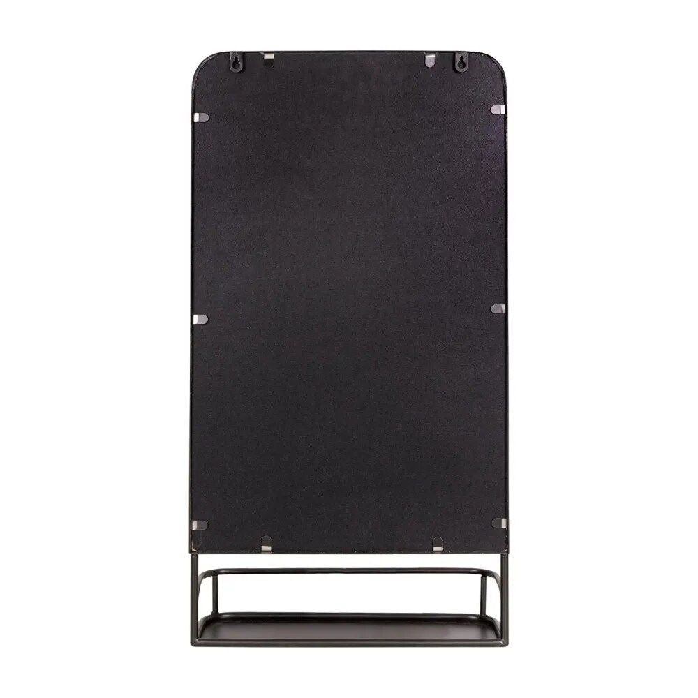 Modern Black Metal Wall Mirror with Shelf - 15.5 x 30 inch Rectangular Magnifying Mirror