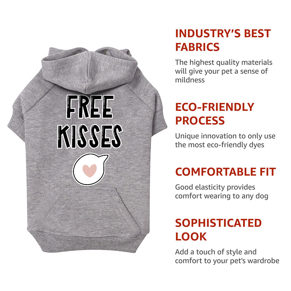 Free Kisses Dog Hoodie with Pocket - Word Print Dog Coat - Minimalist Dog Clothing