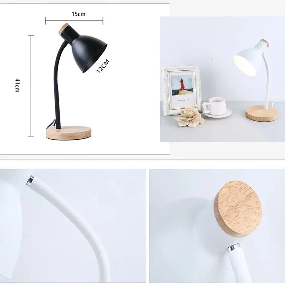 Modern Nordic-Style Wooden Desk Lamp with LED Flex Lighting for Home & Office