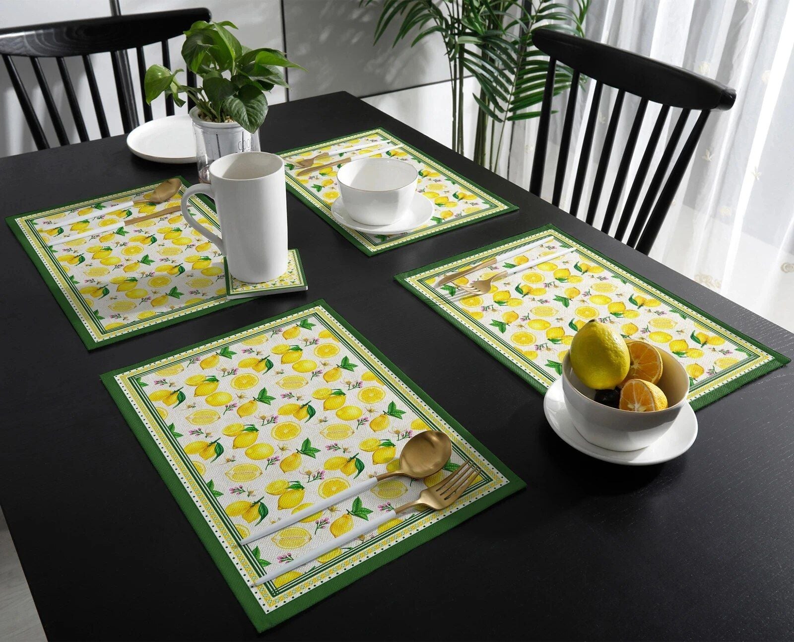 Charming Lemon Plaid Linen Placemat - Heat Resistant, Eco-Friendly Table Decor