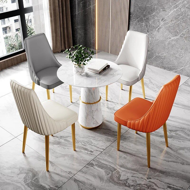 Elegant Modern Dining Chair with Gold Legs - Luxury Synthetic Leather Seating for Home and Events