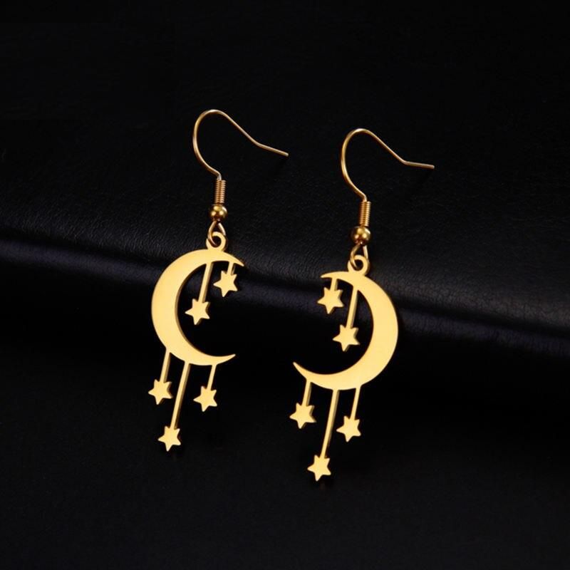 Starry Moonlight Stainless Steel Dangle Earrings for Women