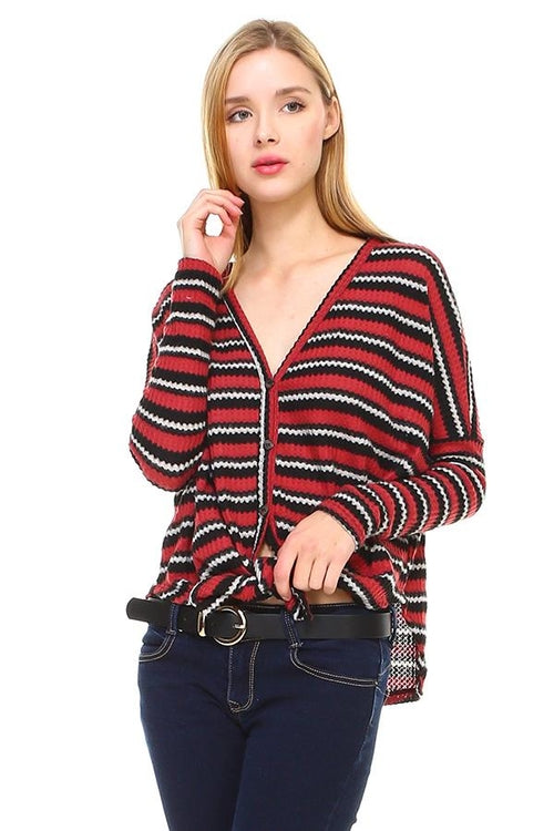 Stripe Button Down Dolman Sleeve Cardigan