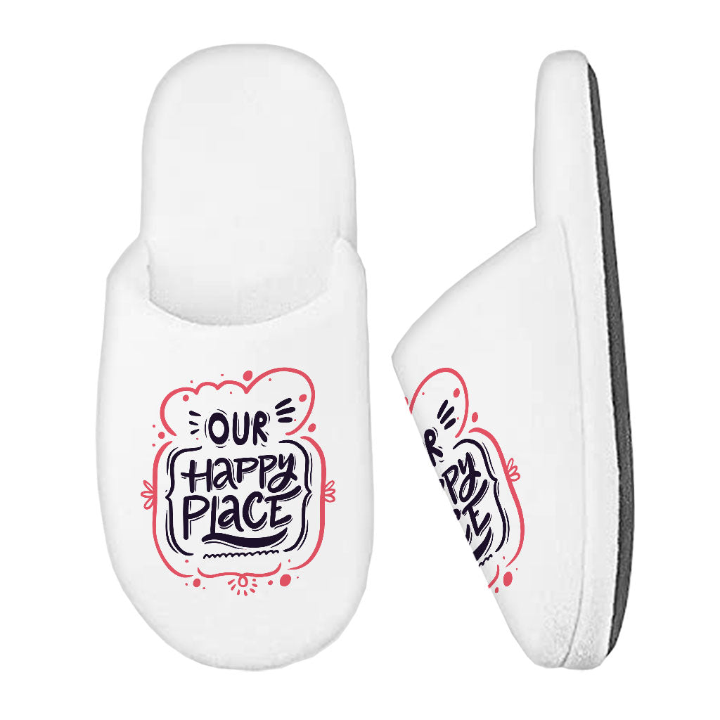 Our Happy Place Memory Foam Slippers - Themed Slippers - Cool Design Slippers