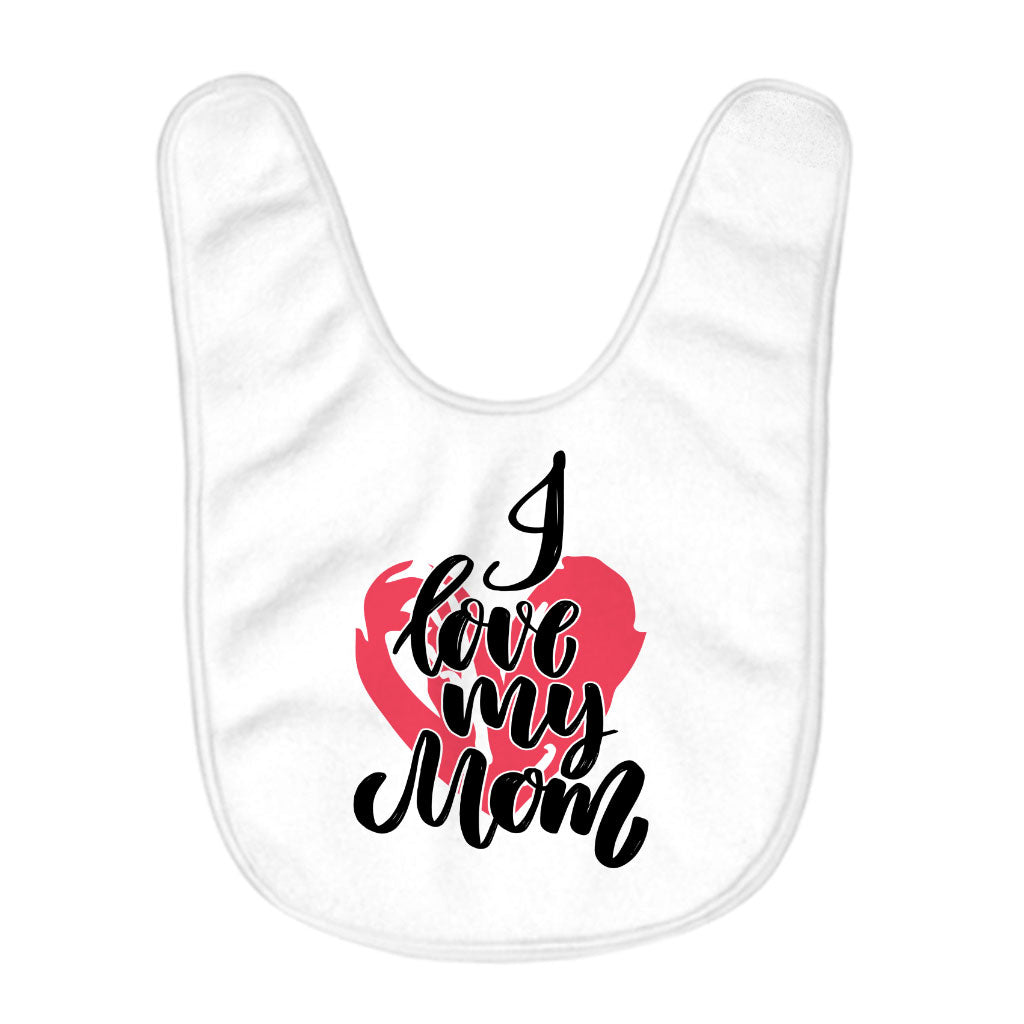 I Love My Mom Baby Bibs - Heart Design Baby Feeding Bibs - Cute Bibs for Eating