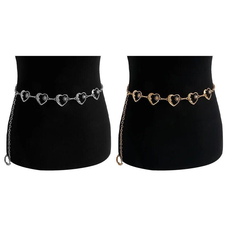 High Waist Punk Moon & Sun Chain Belt