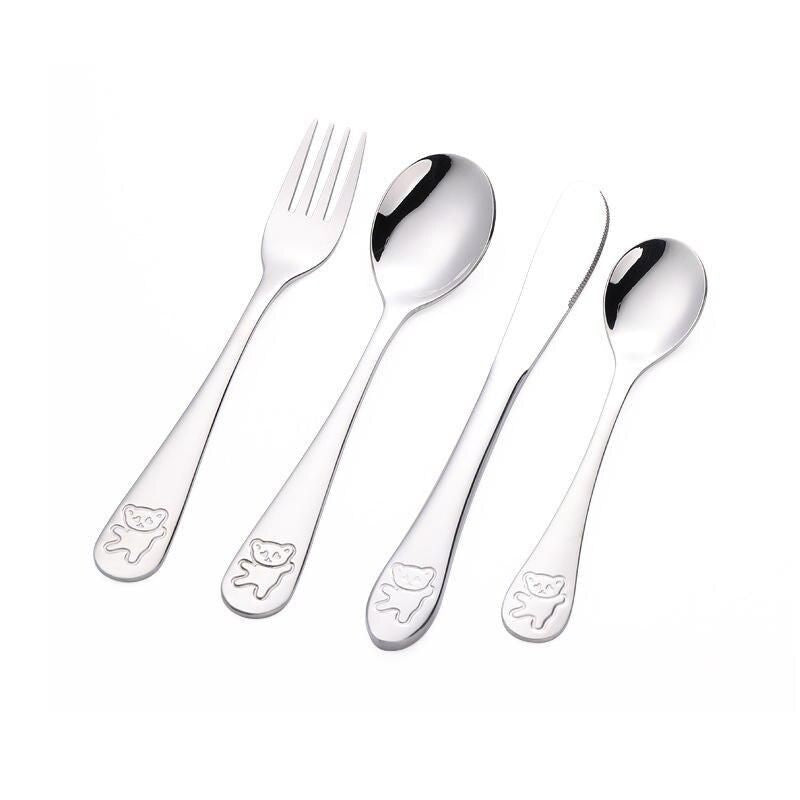 Kids' Adorable Cartoon Bear Stainless Steel Cutlery Set