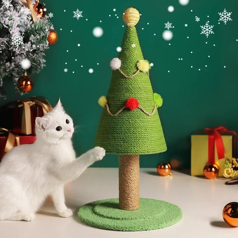 Festive Green Sisal Christmas Tree Cat Climbing & Scratching Post