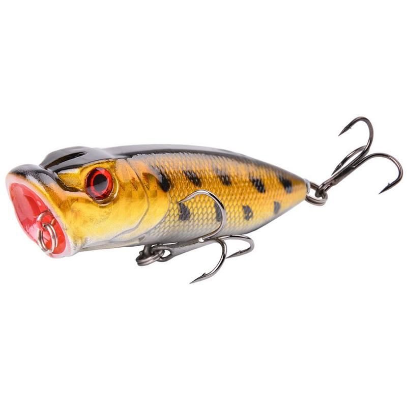 7cm Topwater Popper Fishing Lure with 3D Eyes and Treble Hooks