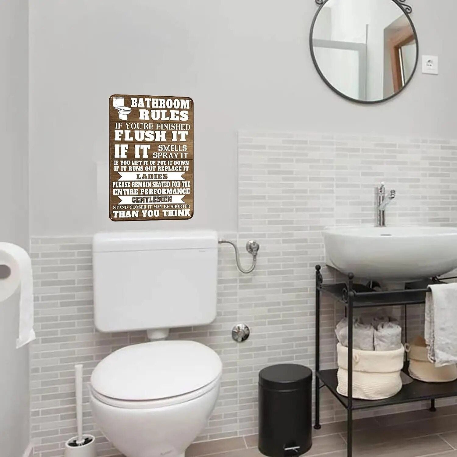 Charming Farmhouse Bathroom Humor Metal Tin Sign