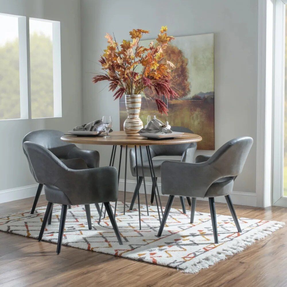 Modern Gray Upholstered Dining Chair with Black Legs