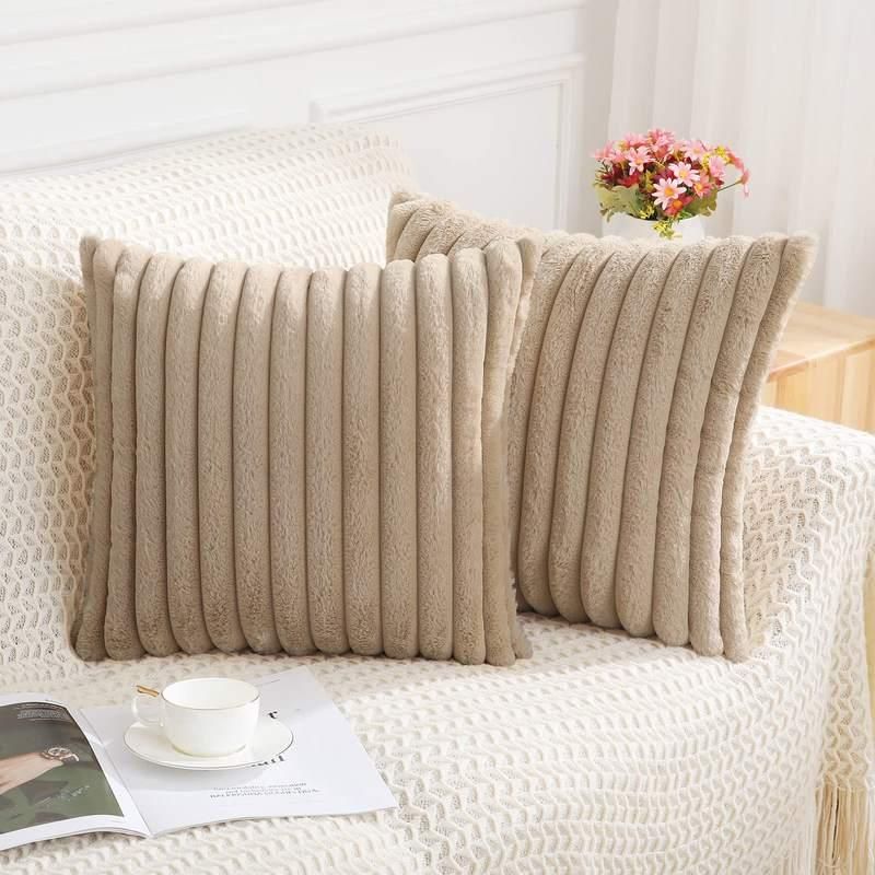 Luxury Striped Faux Fur Plush Cushion Cover