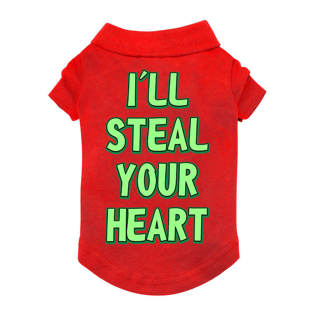 I'll Steal Your Heart Dog Polo Shirt - Art Print Dog T-Shirt - Word Design Dog Clothing