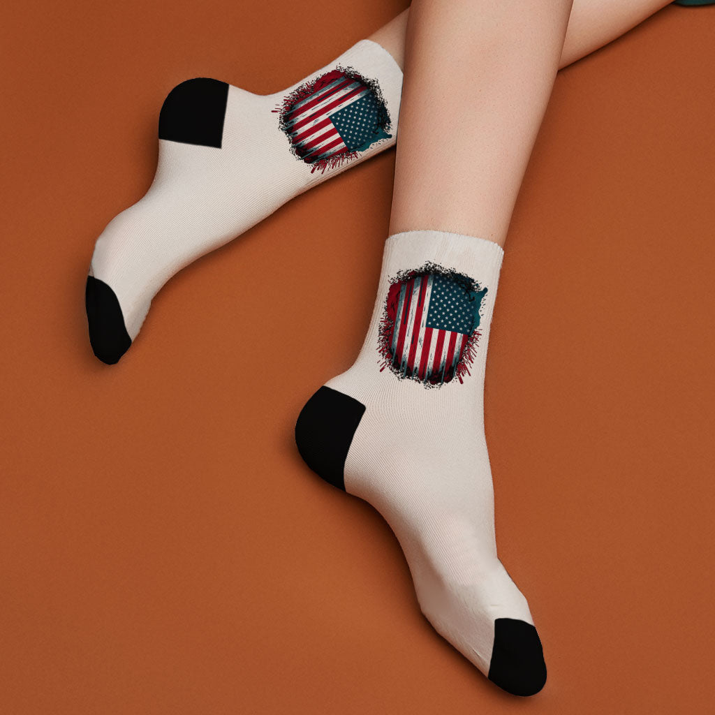 USA Flag Socks - Patriotic Novelty Socks - Cool Art Crew Socks