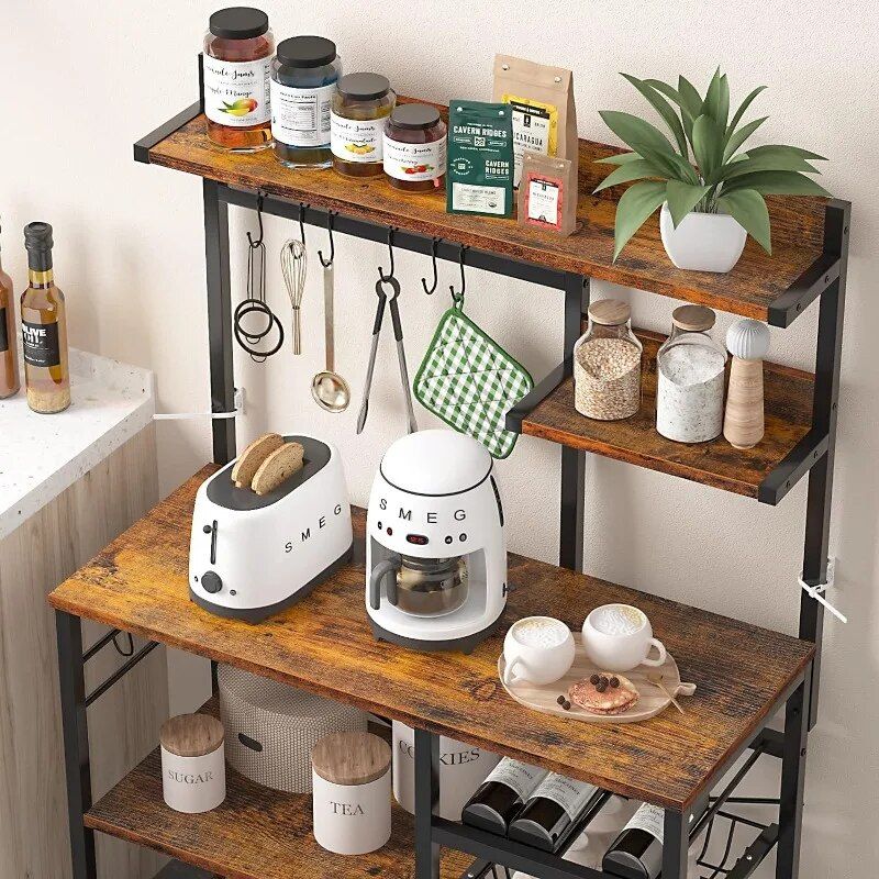 5-Tier Kitchen Baker's Rack with Wire Baskets and Wine Storage