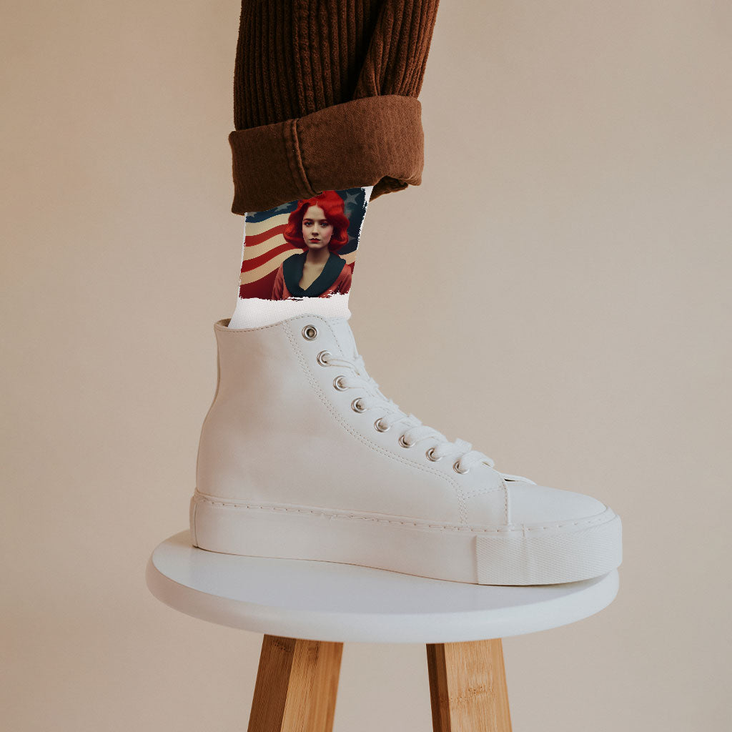 Cute Girl Socks - Flag Novelty Socks - American Flag Crew Socks