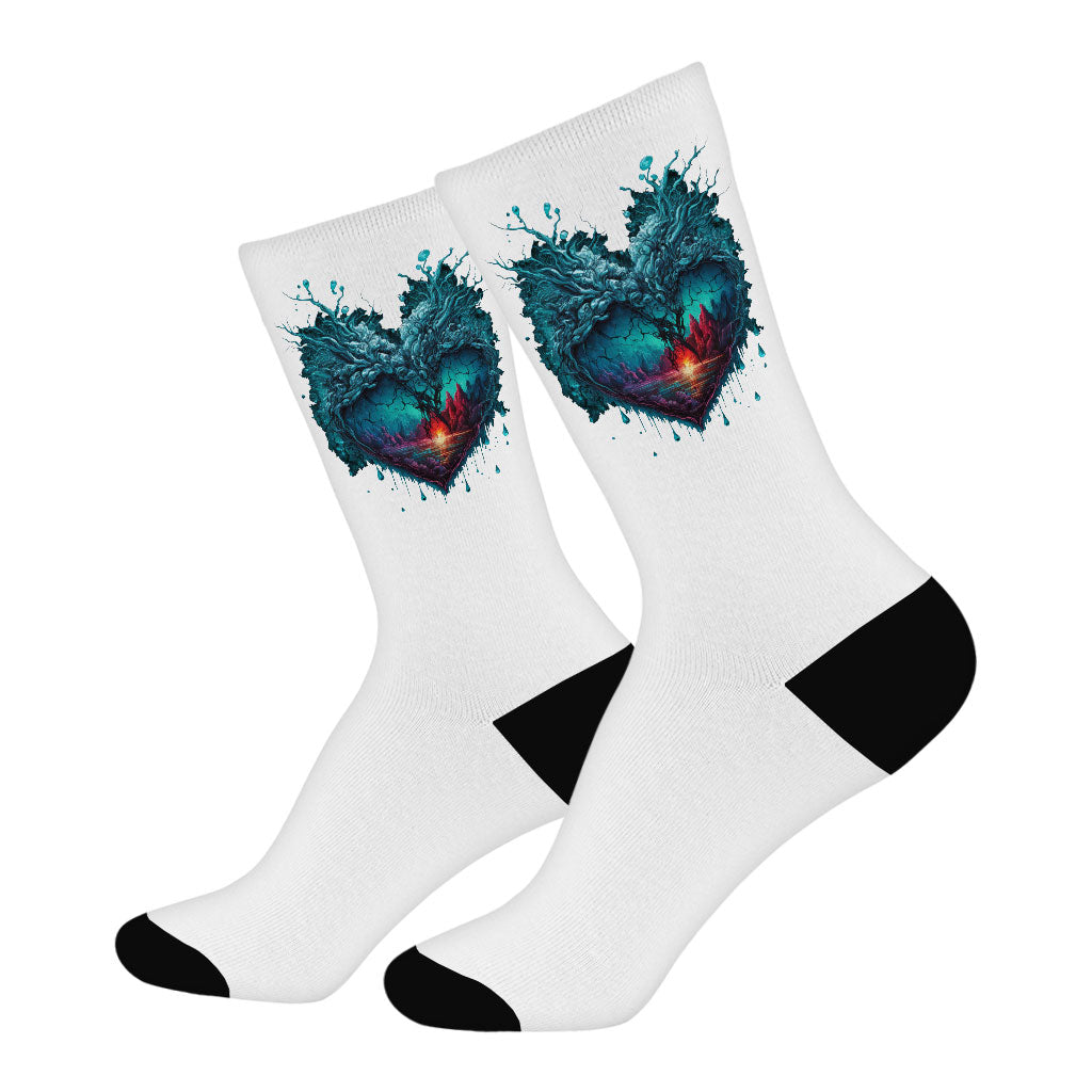 Beautiful Heart Socks - Snow Novelty Socks - Cool Crew Socks