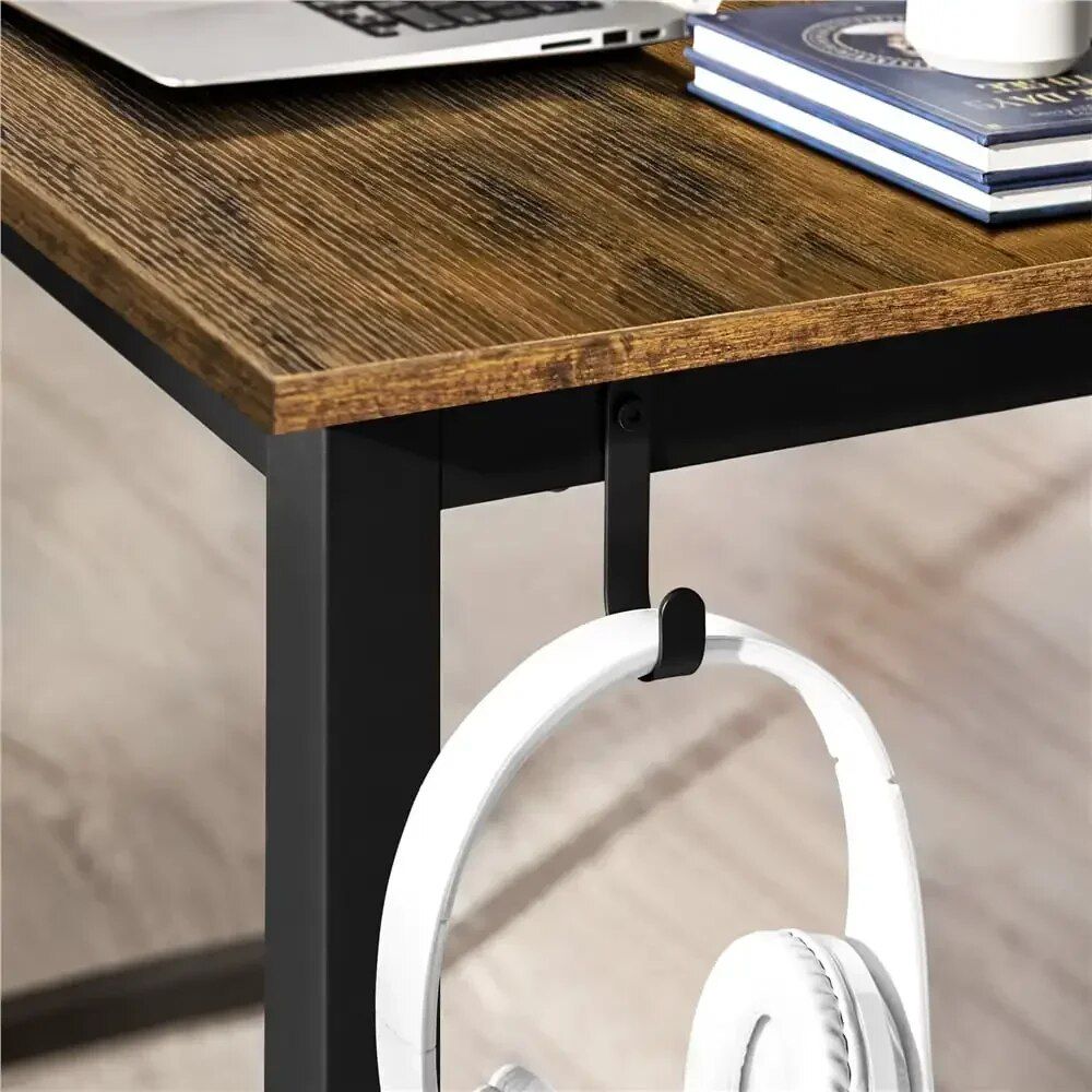 Industrial-Style Rustic Brown & Black Computer Desk with Monitor Stand