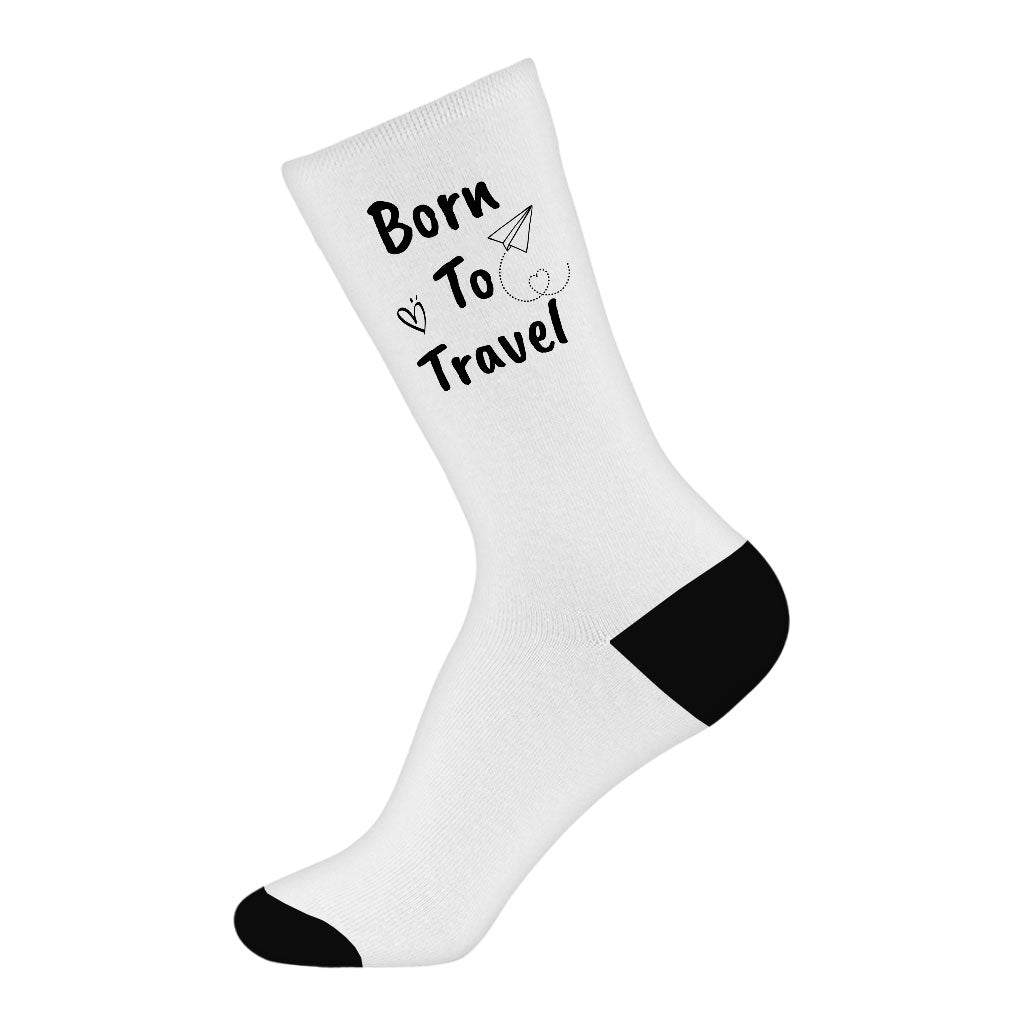 Born to Travel Socks - Art Novelty Socks - Graphic Crew Socks