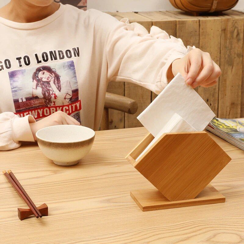 Elegant Bamboo Napkin Holder - Japanese Style Tabletop Tissue Box for Home and Hospitality