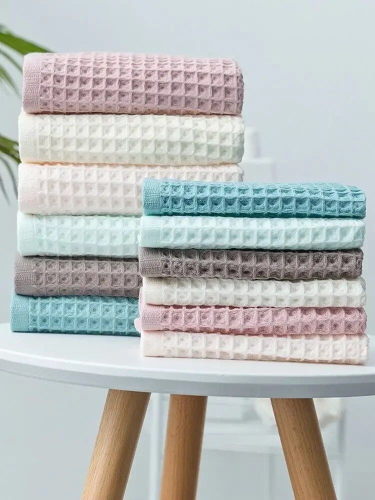 Luxurious 100% Cotton Waffle Plaid Face Towel for All Ages