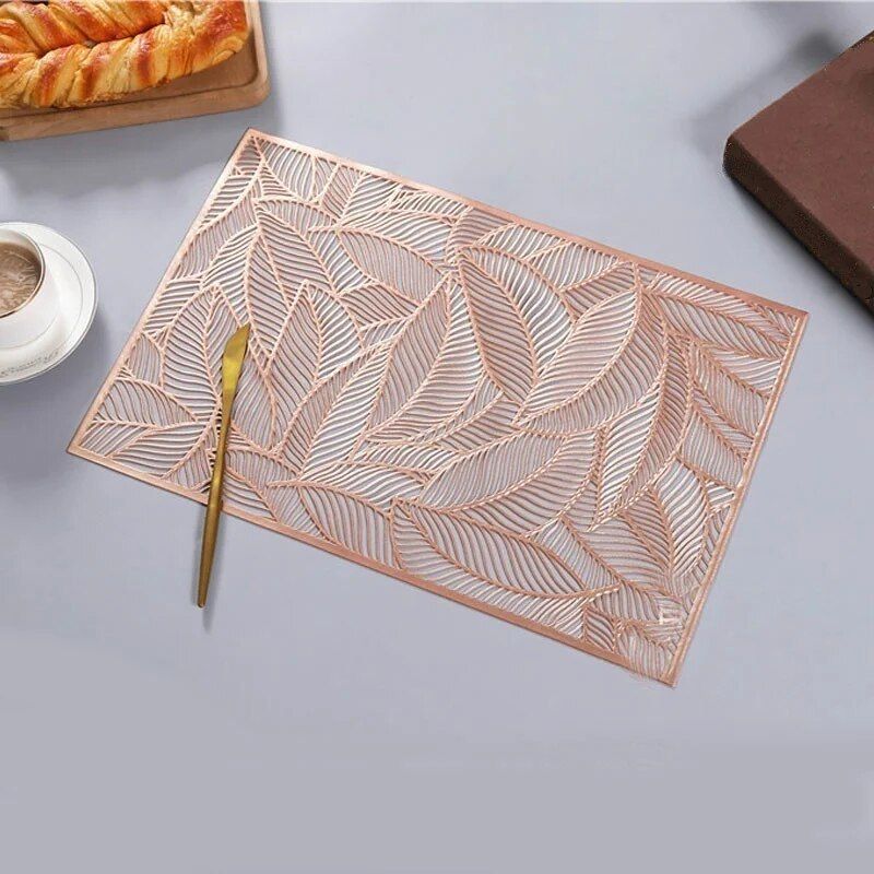 Elegant Leaf-Patterned PVC Dining Mat - Rectangular, Eco-Friendly Table Accessory