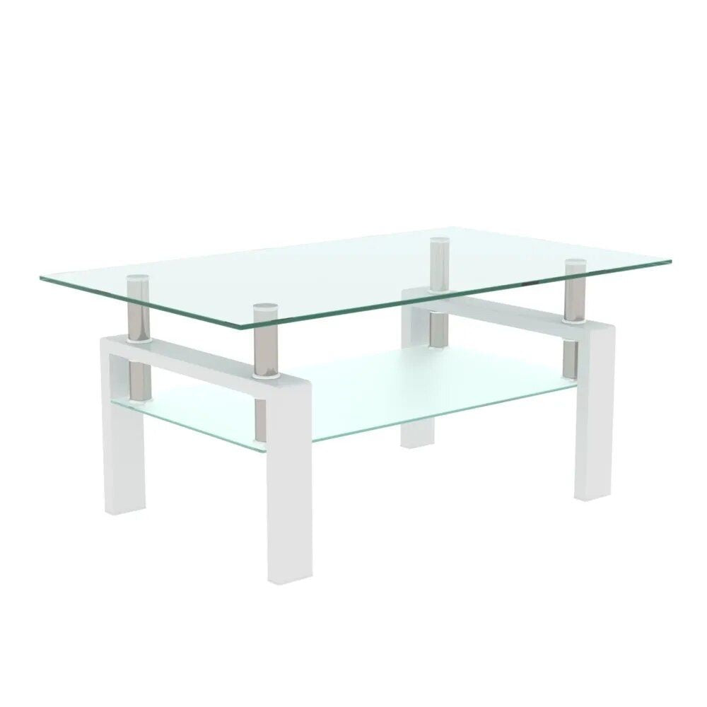 Elegant Rectangle Tempered Glass Coffee Table with Metal Legs