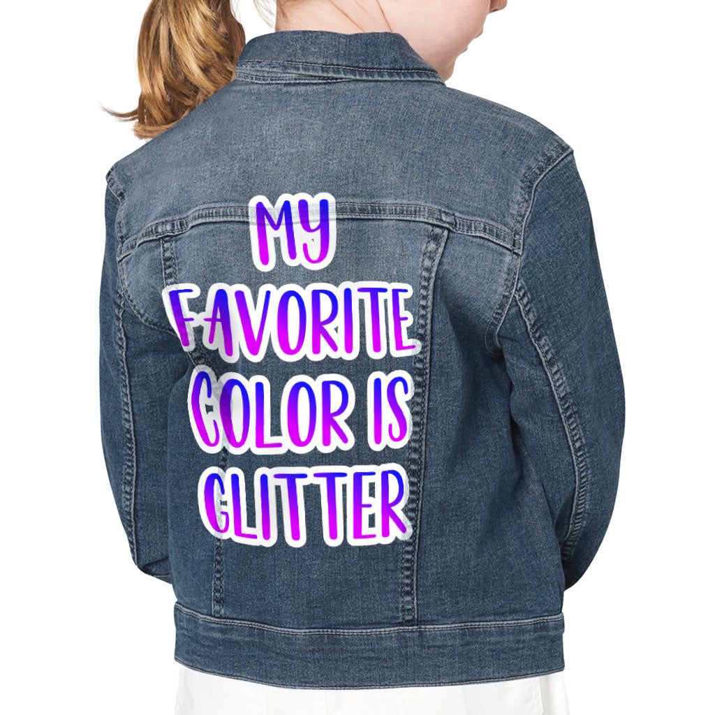 My Favorite Color Is Glitter Kids' Denim Jacket - Cool Trendy Jean Jacket - Graphic Denim Jacket for Kids