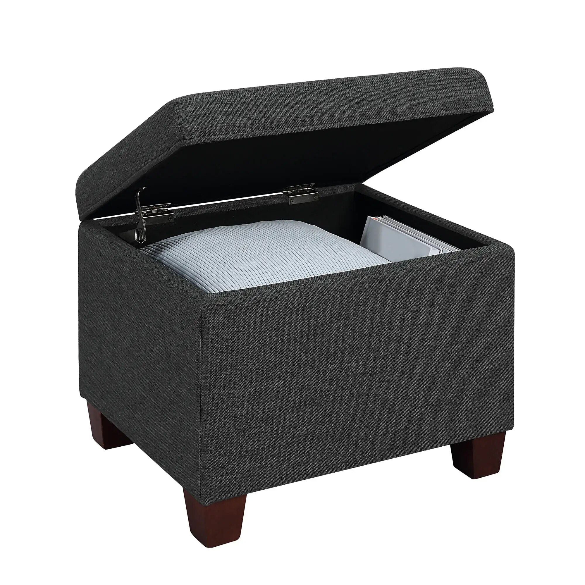 Madison Multi-Functional Storage Ottoman, Dark Charcoal Gray Fabric