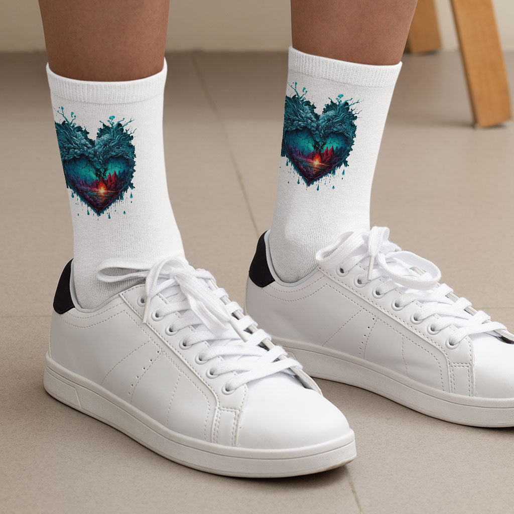 Beautiful Heart Socks - Snow Novelty Socks - Cool Crew Socks