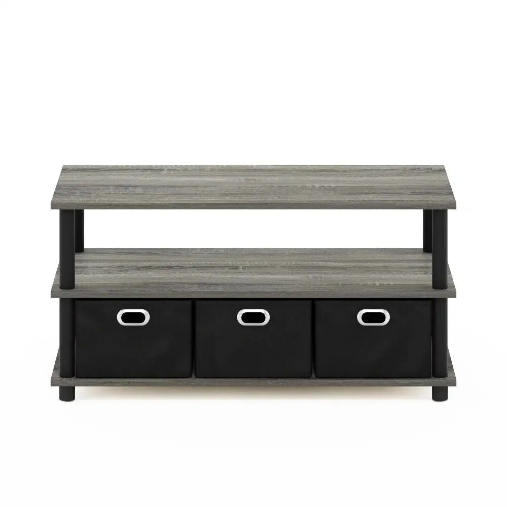 Modern Turn-N-Tube Coffee Table with Storage Bins, French Oak Grey/Black