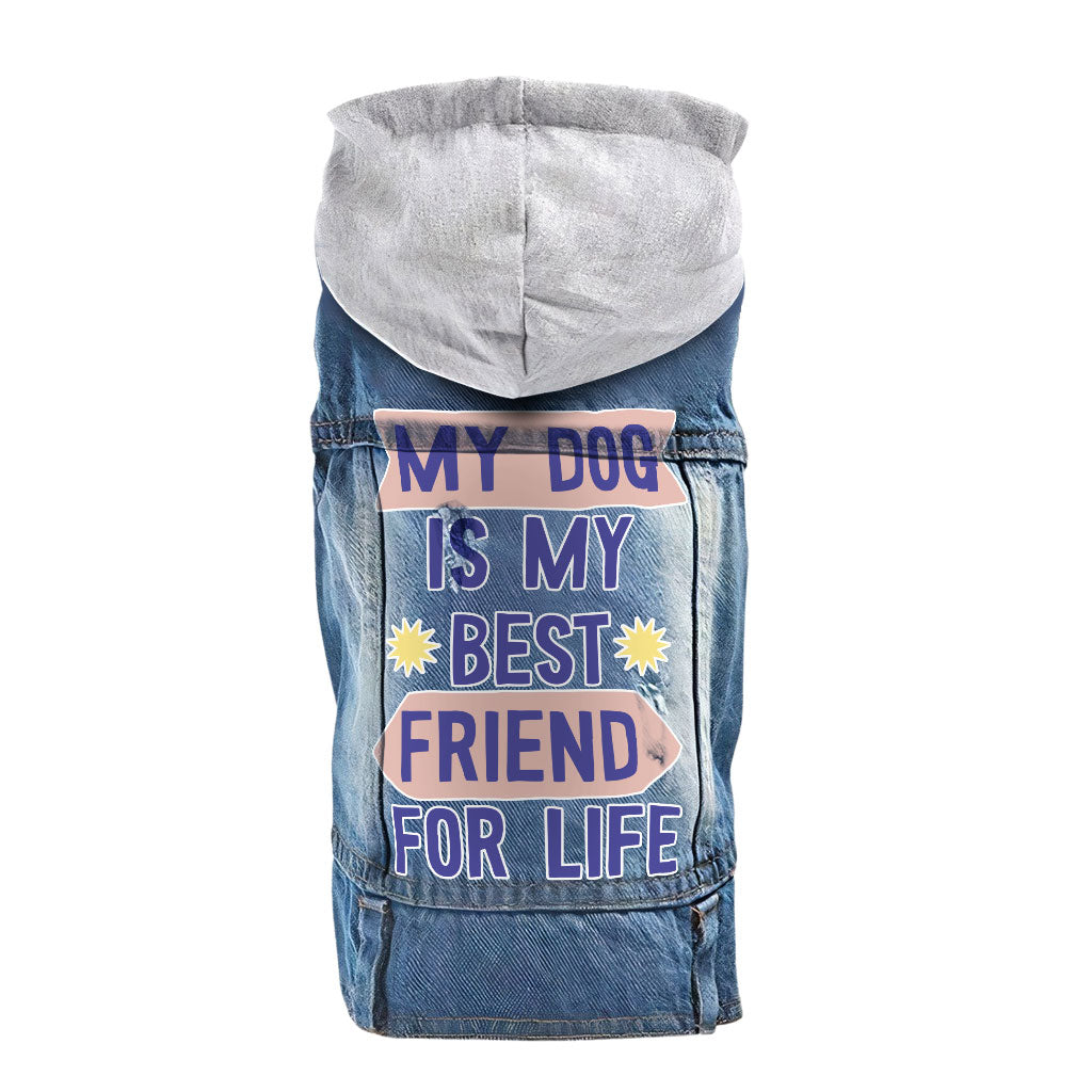 My Dog Is My Best Friend Dog Denim Jacket - Cute Dog Denim Coat - Art Dog Clothing