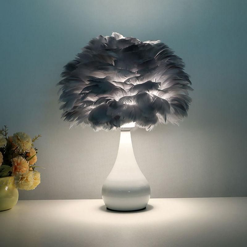 Chic White Feather LED Table Lamp - Fashionable Modern Decor for Bedroom & Living Room